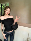 Hottie Style Strapped Slanted Shoulder Short-Sleeved T-Shirt 2026 Summer New Slimmed Temperament Short Niche Blouse Woman