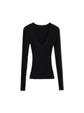 Han Mo Sense Thin V-Neck Knitted Shirt Showing Chest Big Waist Slender Sleeve Old Money Pit High Bullet Repair Body Dress Woman Autumn