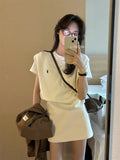 Green Tea Small Pony Embroidery Han Ling Wearing Chic Chic Folding Vest College Blouse