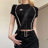 Hottie Style Sexy Collar Short-Sleeved T-Shirt Women's Summer Temperament Design Sense Splicing Body Open Shirt Top
