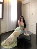 Net Yarn Holiday Style Purple Broken Flower Sling Dress Female Summer Sexy Bare Backpack Hip Dress Is Beautiful