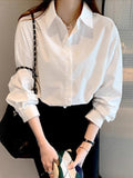 Uniform Shirt Base Long-Sleeved White Shirt Women New Basic Work Clothes With Retro Shirt Woman