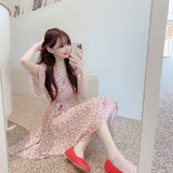 French Temperament Sweet Wind And Broken Flowers V-Neck Dress Women's New Summer Design Sense Slimming A-Word Skirt Tide