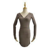 Big V Collar Collar Collar Collar Collar Side Folding Dress Autumn Hottie Pure Lust Dress Open Horn Sleeve
