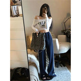 Fashiony Hottie Wind Shoulder Long-Sleeved T-Shirt Women's Spring Letter Printing Slimming On The Clothes