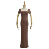 Pure-Want Summer Collar Short-Sleeved Dress Low Breast Sexy Pocket Over The Knee Dress