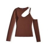 Autumn New Hottie Irregular Neck Hanging Neck Knitted Shirt Women's Single Shoulder Solid Color Knitting Top
