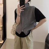 KANING Double Zipper Knitted Jersey Vest 2026 Autumn New Fashion Korean Sleeveless Sweater Outside
