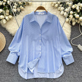 Lightly Cooked Ladies Shirt 2025 New Commuter Collar Single Buckle Cardigan Striped Shirt Women's Casual Top