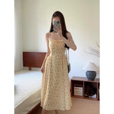 New Summer Gentle Age-Solded Flower Hanging Dresses Women's Summer Lazy Vacation Style Long Dresses