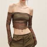 Vintage Sweet Hottie Word Shoulder Long-Sleeved T-Shirt Girl Autumn New Slim Slim Short Top Tide