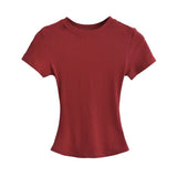 Flat-Up Base T-Shirt Thread Round-Neck Short-Sleeved Bottom Shirt Showing Skinny Short-Sized Hottie