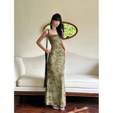 New Chinese Green Mesh Yarn Sling Dress Female Summer Design Temperament Pocketed Fishtail Dress