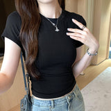Solid Color Short-Sleeved T-Shirt Woman 2026 Summer Slimy Korean Commuting