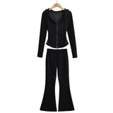 Spice Girls Hooded Back Strapped Night Running Set Horn Pants Casual Trousers Two-Piece Zipper Open Shirt