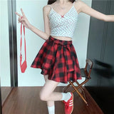 Large-Size Retro High-End Lattice Half-Dress Girl Hottie High-Waisted Strap A-Shaped Skirt With Thin Short Skirt