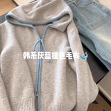 KANING Soft Blue Hooded Knitted Cardigan Women 2026 Autumn New Zip Casual Soft Blouse