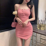 Pink Suspension Dress Women's Summer Purely Desired Hottie Sexy Flawed Buffin Buffin Irregular Chicly Waist Dress