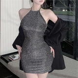 Fashion Sexy Sweet Babes Hanging Neck Dress Women's Summer New Fine Chic Sleeveless Ass Short Skirt