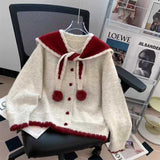 KANING Navy Collar Shawl Knitted Cardigan 2026 Autumn And Winter New College Style Love Buckle Round-Neck Sweater Jacket