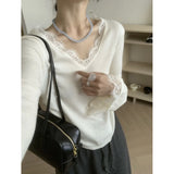 KANING Lace V-Neck Long-Sleeved Knitted Shirt 2026 Autumn And Winter New Bottom Sweater Top
