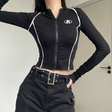 Pure Windy Sexy Colliding Color Splicing Long-Sleeved T-Shirt Women's Autumn And Winter Design Sense Slimming Inside The Top Tide
