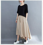 Summer Large-Size Women's Fat Mm Wrinkled Solid Color Pocket Nine-Pointed Trousers Loose Skirts Casual Wind Irregular Broad Leggings