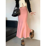 Knitted Half-Dress Girl's Long-Term Height Waist Thin Ass Skirt Autumn And Winter New A-Word Fishtail Skirt