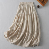 2026 Real Shot Pure Cotton With Lining Embroidery Emptiness Lace Skirt Literary Sense Big Swing Skirt Tight Waist Skirt Summer
