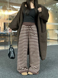 Korean Slack Lanky Striped Knitted Casual Pants Women Autumn And Winter Low-Rise Hanging Feeling Thin Broad Legs Loose Trousers Women