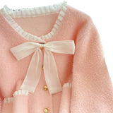 KANING Sweet Lace Collar Bow Knitted Cardigan 2026 Autumn New Small Scented Sweater Coat Woman