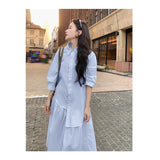 Blue Design Dress Spring And Summer Girl New Light Style Relaxed Casual Simple Long Shirt Skirt