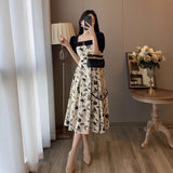Pure Style Design Sense Thin Splicing Broken Floral Dress Women's Summer 2025 New Square Collar Bubble Bubble Sleeve A Word Dress
