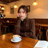 High-End Retro Temperament Curry Hair Collar Short Coat Old Money Wind Warm Waist Jacket Plus Cotton Wool Coat