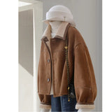 2026 New Two Sides Wearing A Curry Imitation Leather Jacket Women's Winter High-End Red Burst Lamb Wool Coat