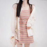 Rainbow Hanging Dress Women's Summer New French Mini-Designed Slimming Spice Girl Short Dress Set
