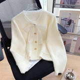 KANING Sweet Lace Collar Bow Knitted Cardigan 2026 Autumn New Small Scented Sweater Coat Woman