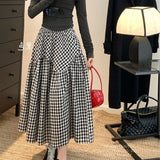 Vintage Lattice High Waist Swing A-Word Half-Dress Woman's New Thin Casual Long Skirt