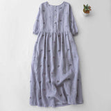 2025 Spring And Summer New Original Design Sesame Loose Large-Size Floating Art Embroidery Cotton Dress