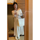 White Shoulder Dress Women's Autumn New French Tea Rest Senior Feeling Waist Lanky Sleeve Skirt Tide