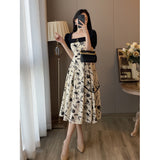 Pure Style Design Sense Thin Splicing Broken Floral Dress Women's Summer 2025 New Square Collar Bubble Bubble Sleeve A Word Dress