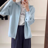 KANING Korean Version Of Double Zipper Knitted Cardigan 2026 Autumn And Winter New Loose Lazy Soft Sweater Woman