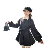 Autumn And Winter New Korean Version Of Temperament Warm Tied With Lantern Sleeve Coat Simple Commuter Coat Coat Coat