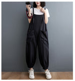 Loose Literature And Art Casual Back Pants Fat Sister Large Size Women's Summer Solid Color Big Pocket Workwear Harlan Pants