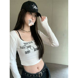 Vintage Sweet Babes Red Long-Sleeved T-Shirts For Autumn And Winter New Letters Slimming Inside A Short Top