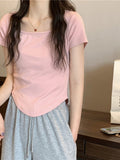 Pure Desire Ins Square Collar Korean Version Of Slimming Short-Sleeved T-Shirt Women's Summer Fashion Short Fashion Thin Bottom Shirt Topess Women T