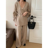 KANING Languishing Fashion Sweater Set 2026 Autumn And Winter New Retro Knitted Open-Leg Trousers Two-Piece Set