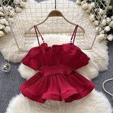 Holiday Wind Sling Dress Women's Clothing Ins Wearing A Niche Pressured Folding Lobite Side To Close The Waist Hottie Shirt