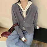 KANING Hooded Hooded And Fake Two Knitted Cardigans Design Long-Sleeved Autumn Coat Sweater Woman