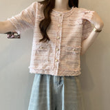 Temperament Short-Sized Fragrant Coat Summer New Coarse Flowers Tidly Short-Sleeved Top Woman